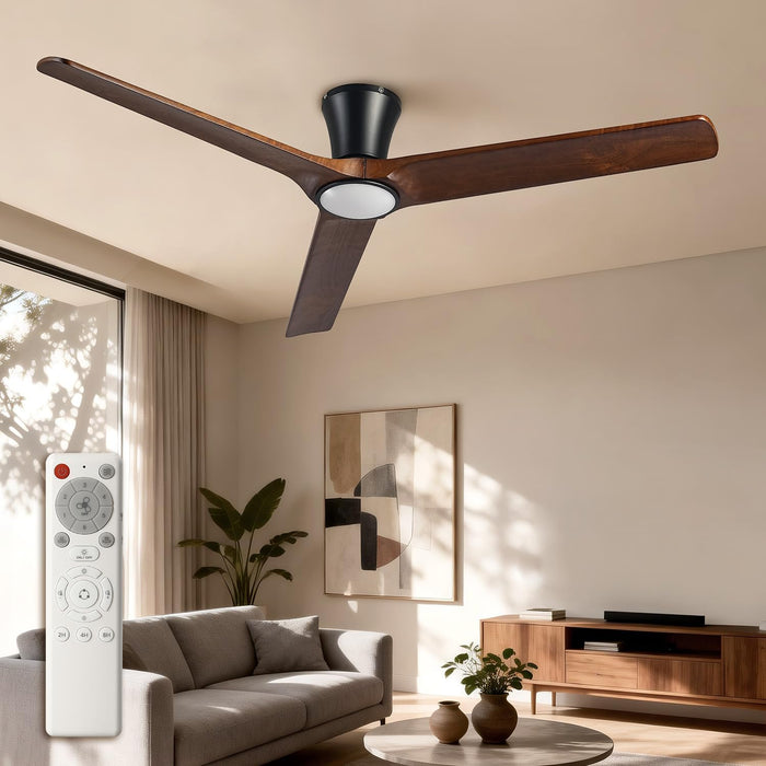 52 Inch Solid Walnut Wooden Ceiling Fan With Remote