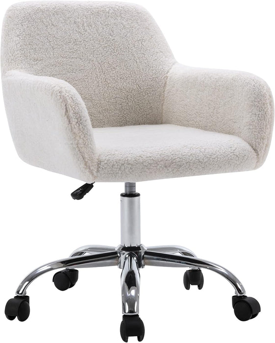 Faux Fur Makeup Vanity Chair,Home Office Desk Chair with Wheels, White