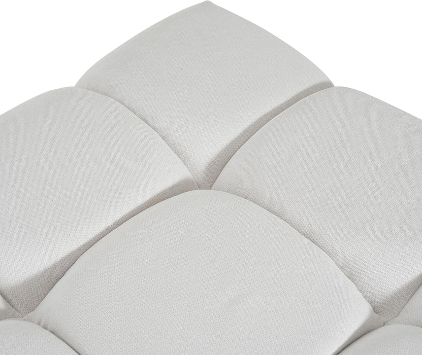 Annette Square Ottoman Footstool with Grid Tufting, Living Room Sofa Ottoman with Wood Frame, Fabric Upholstery Coffee Table, Comfy Seating with Dense Foam Padding, White