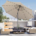 9FT Outdoor Patio Umbrella with Solar Lights, Market Table Umbrella with Push Button Tilt & Crank, 8 Sturdy Ribs, 32 LED Lights, UV Protection for Garden Lawn Deck Backyard Pool (Beige)