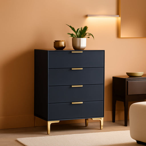 Dresser for Bedroom with 4 Drawers, Wood Chest of Drawers, Dresser Storage Cabinet, 4 Drawer Dresser for Bedroom, Living Room, Entryway, Cloakroom (Black)