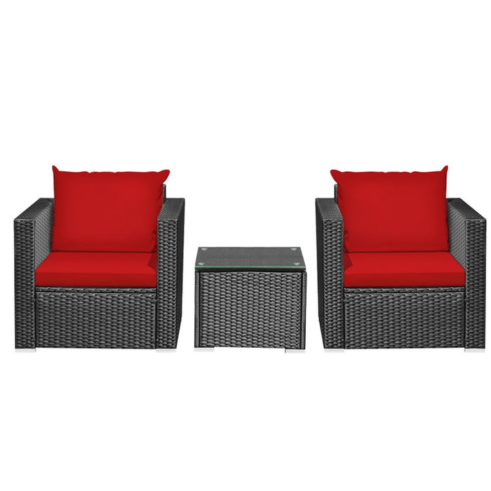 3 Pieces Patio Wicker Conversation Set with Cushion