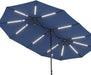 15FT Patio Umbrella with Solar Light Bar, Large Double-Sided Outdoor Table Umbrella with Base, Crank, Steel Ribs and Pole for Patio, Beach Sun Umbrellas for Backyard, Poolside, Navy Blue