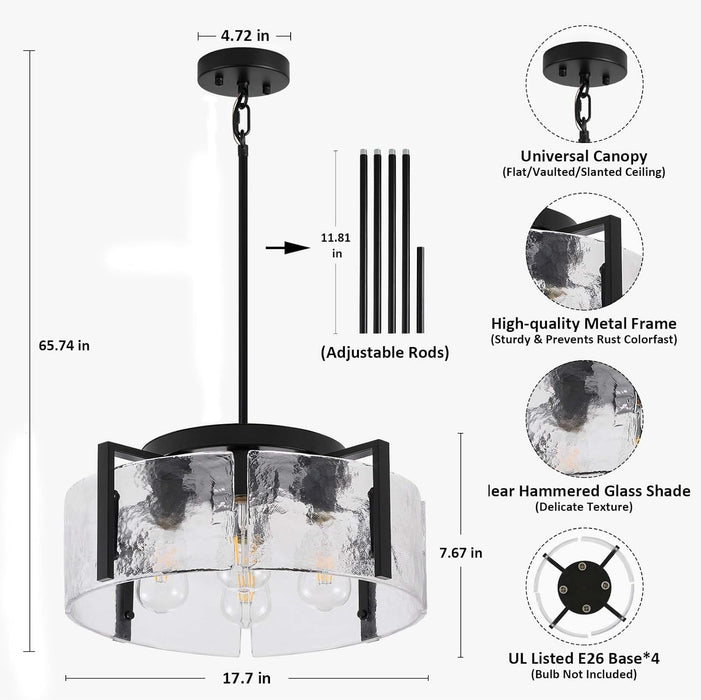 Black Four Light Adjustable Kitchen Island Chandelier