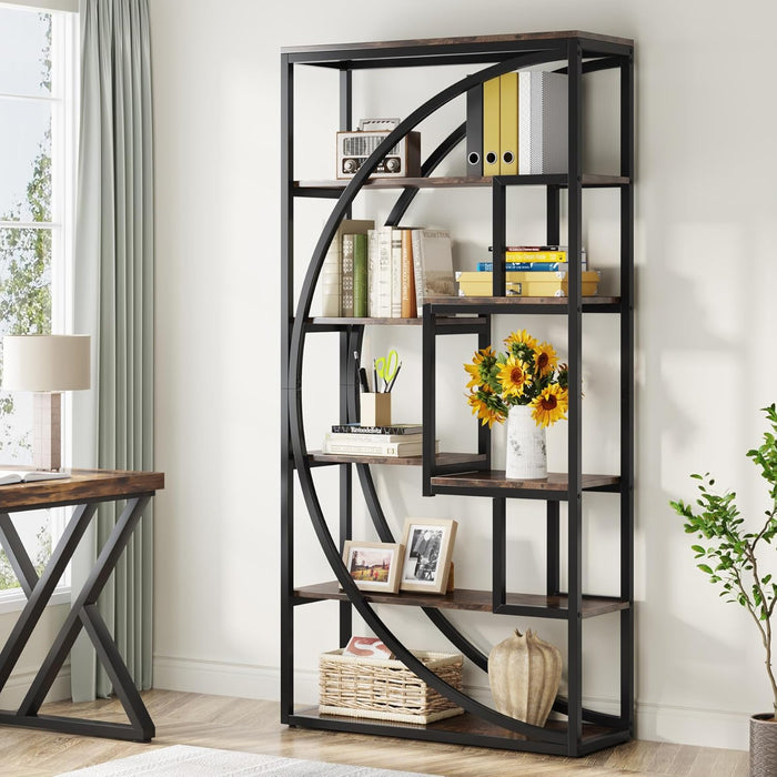 Rustic Brown 70.8-Inch Tall 5-Tier Etagere Bookshelf