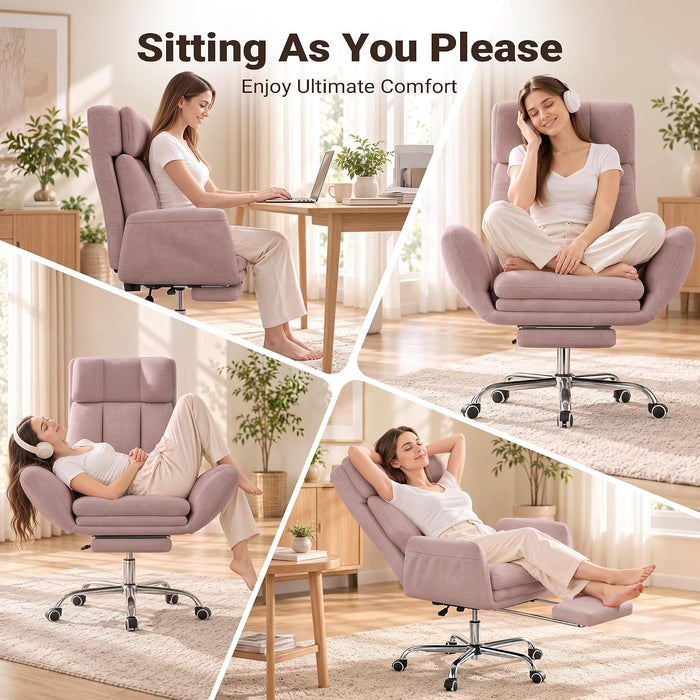 Criss Cross Office Chair with Footrest, Flip Armrests and Adjustable Lumbar Support, Ergonomic Reclining Desk Chair for Pets, Wide Seat Cross-Legged Computer Chair for Home Office, Chenille