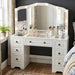 White Lighted Vanity Desk, Tri-Fold Mirror, 5 Drawers, Outlets | Retro Dressing Table with Lights, 5-Drawer Vanity Desk for Women & Girls, Vintage with Glass Top,Hair Dryer Holder