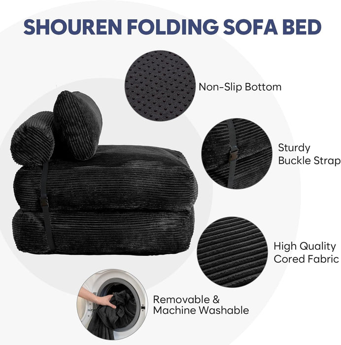 Folding Sofa Bed Convertible Black Pillow Included