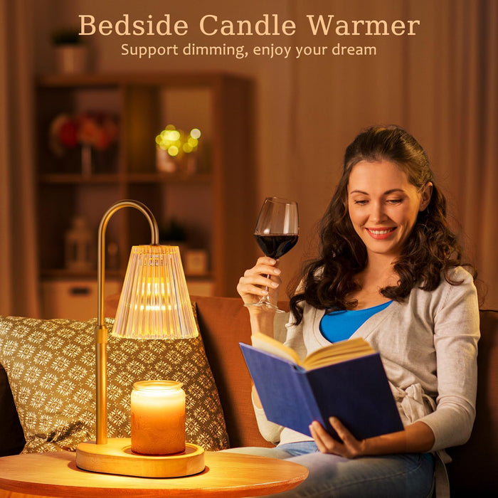 Candle Warmer Lamp with Timer - Electric Candles Wax Warmers Glass Lamps for Jar Candles Burner Adjustable Height and Dimmable Light Modern No Flame Scented Candle Warming Lantern, Amber