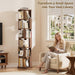 Rotating Bookshelf Tower, 6 Tier Solid Wood Spinning Rolling Book Shelf | Narrow Revolving Bookcase, Vertical Bookshelves for Corner Small Spaces, Bedroom, Living Room, Walnut