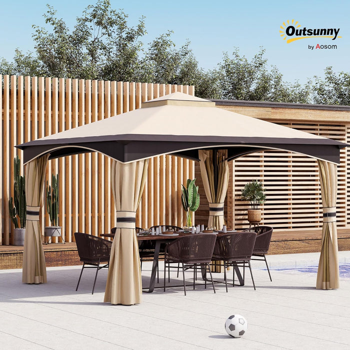 10' X 12' Outdoor Gazebo with Netting, Patio Gazebo Canopy with 2-Tier Soft Top Roof and Steel Frame for Lawn, Garden, Backyard and Deck