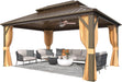 12X16FT Hardtop Gazebo, Outdoor Pergolas with Mosquito Netting and Curtains, Double Galvanized Steel Roof Permanent Aluminum Gazebo W/Sturdy Hooks for Patio, Deck, Backyard, Lawn, and Garden