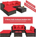 5-Piece Patio Conversation Set - Outdoor PE Rattan Furniture Set W/Glass Coffee Table, Back & Seat Cushions, Soft Pillows, Sectional Sofa Set for Porch, Backyard (Red)