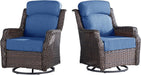 Patio Swivel Rocker Outdoor Chairs of 2 with Side Table, High Back and 6-Inch Thick Cushions, Wicker Swivel Glider Chairs for Porch, Deck, Poolside, Brown/Blue