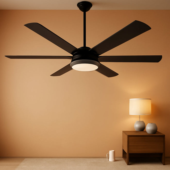 Ceiling Fans with Lights and Remote Control, 62 Inch, 6 Speeds Reversible DC Motor, 3 Color Dimmable Light, Timer, Noiseless, Black, 6 Blades