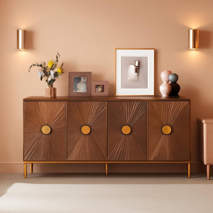 Sideboard Buffet Cabinet with Storage, Luxury Kitchen Storage Cabinet with 4 Doors and Adjustable Shelves, Accent Coffee Bar Buffet Table for Kitchen Dining Room (Walnut)