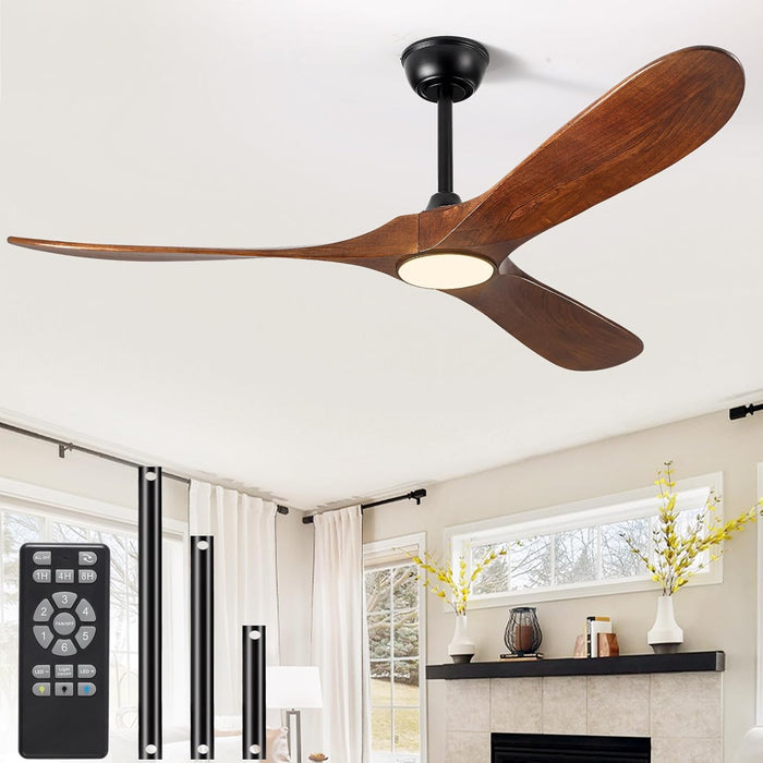 52" Ceiling Fan with Light and Remote, 6-Speed Dimmable Outdoor Ceiling Fan, High CFM Quiet 3 Blade Wood Ceiling Fan,  Modern Propeller Ceiling Fan for Outdoor Indoor Living Patio Porch (Walnut)