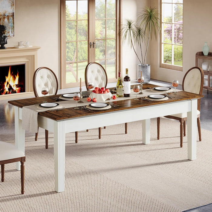 62-Inch Computer Desk, Large Office Executive Desk with Solid Wood Legs, Modern Simple Laptop Desk Study Writing Table Workstation Furniture for Home Office, Rustic Brown & Cream White