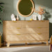 Fluted Dresser with 7 Drawers, 58" Wide Modern Chest of Drawers with Metal Handle, Wooden Dresser TV Stand, Wood Closet Clothes Storage Organizer for Bedroom, Living Room, Hallway, Natural Oak