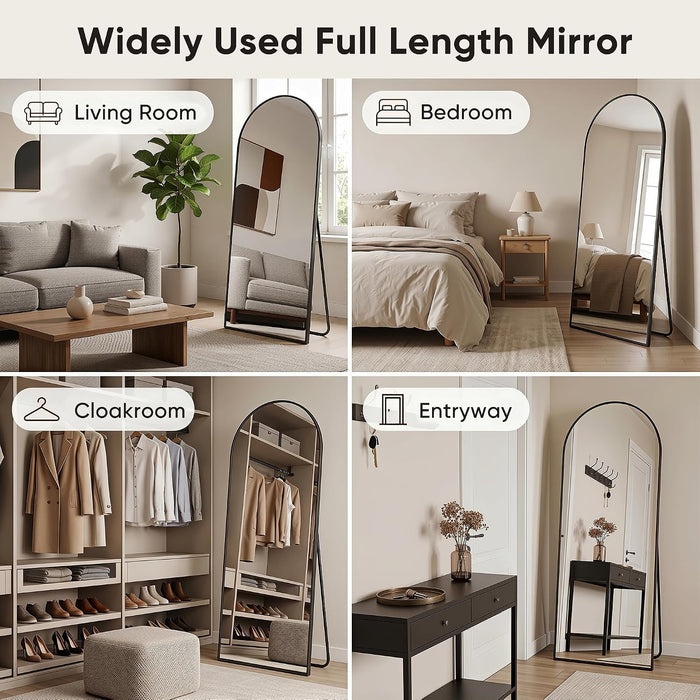 78"×38" Arched Full Length Floor Mirror, Standing Mirror with Aluminum Frame, Large Body Mirror of Free Standing/Wall Mount/Leaning for Bedroom, Living Room, Dressing Room, Black