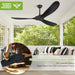 52 Inch Ceiling Fan No Light, Wood Ceiling Fans without Lights with Remote Control, Indoor Outdoor Ceiling Fan for Porch Garage Modern Propeller Black Ceiling Fans 3 Blades, Matte Black