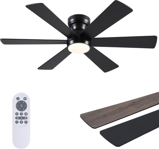 Ceiling Fans with Lights,46" Low Profile Ceiling Fan with Light and Remote Control,Flush Mount, Reversible, Dimmable, Noiseless, Black Ceiling Fan for Bedroom
