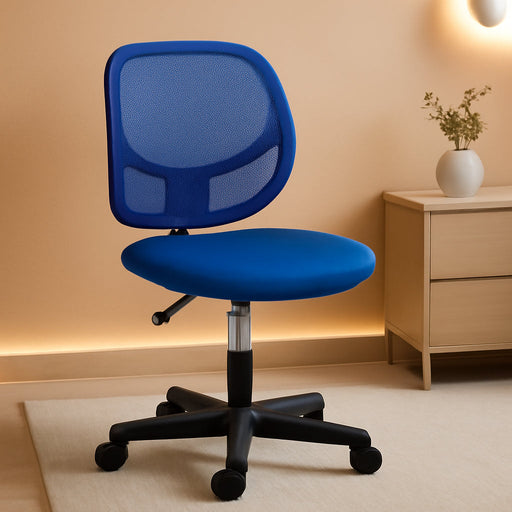 Kids Adjustable Mesh Low-Back Swivel Study Desk Chair with Footrest, Blue