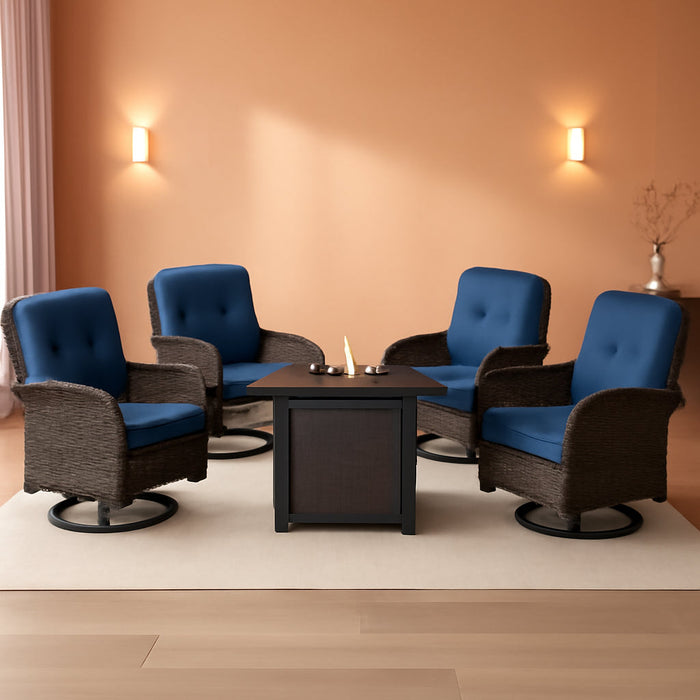 7 Pieces Patio Furniture Set with Fire Pit Table - 4 Outdoor Swivel Rocker Chairs with 50000BTU Propane Fire Table and 2 Side Table, Outdoor Conversation Set for Casual Gathering