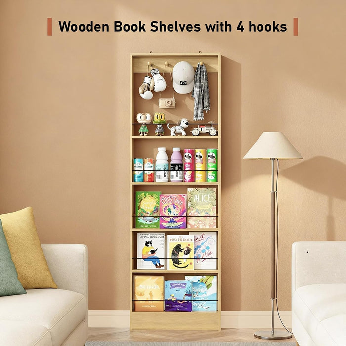 Behind the Door Bookshelf Kids Wooden behind Door Bookcase 5-Tier Oak Slim