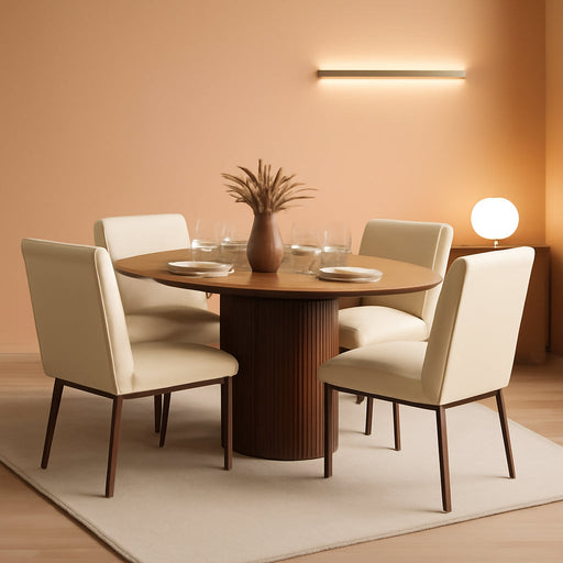 Modern Dining Chairs Set of 4, Beige Leather Upholstered Kitchen & Dining Room Chairs, Mid Century Comfy Armless Accent Side Chair with Removable Double Padded Back and Metal Legs for Living Room