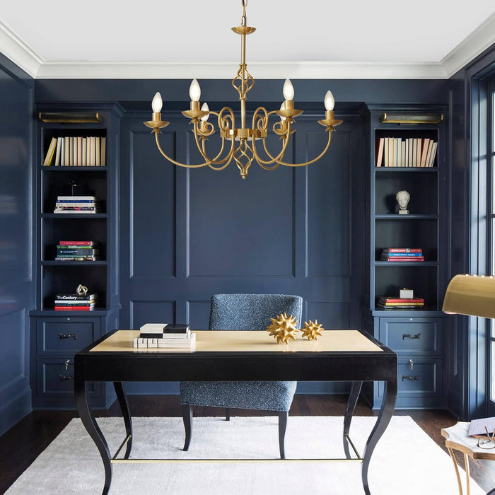 Modern Gold Chandelier for Dining Room 6 Lights Candle Chandelier Light Fixtures 26" Hanging Pendant Light Rustic Industria Chandeliers for Farmhouse Living Room Bedroom Foyer Entryway