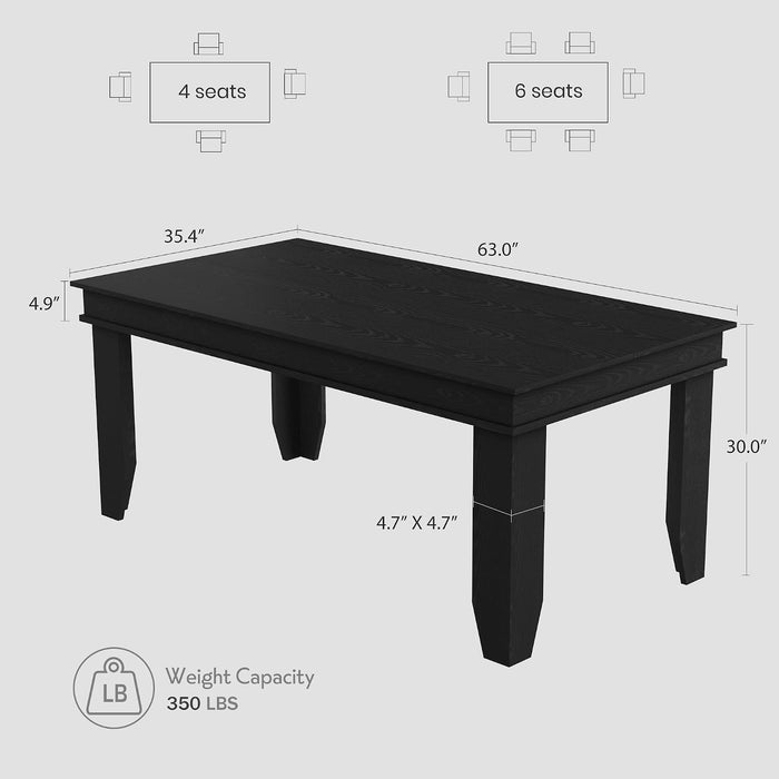 Farmhouse Dining Table for 6-8 People, 71 in Long Kitchen Tables with Wooden Sturdy Frame, 6 Ft Large Rectangular Dinner Table for Dining Room, Kitchen, Black, 63" Non-Extendable