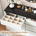 Modern LED 6 Drawer Dresser for Bedroom, White Large Chest of Drawers with Hidden Handles, Long Double Wooden Dresser Closet for Living Room, Entryway, Hallway - White
