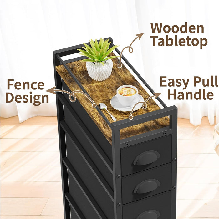 Black SlimStorage Narrow Five Drawer Dresser Wheeled