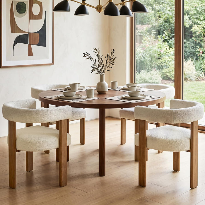 Boucle Dining Chairs Set of 4, Mid Century Modern Dining Room Chairs with Solid Wood Legs, Terry Fabric Upholstered Kitchen Chairs, Accent Vanity Chair for Living Room (Cream,4)