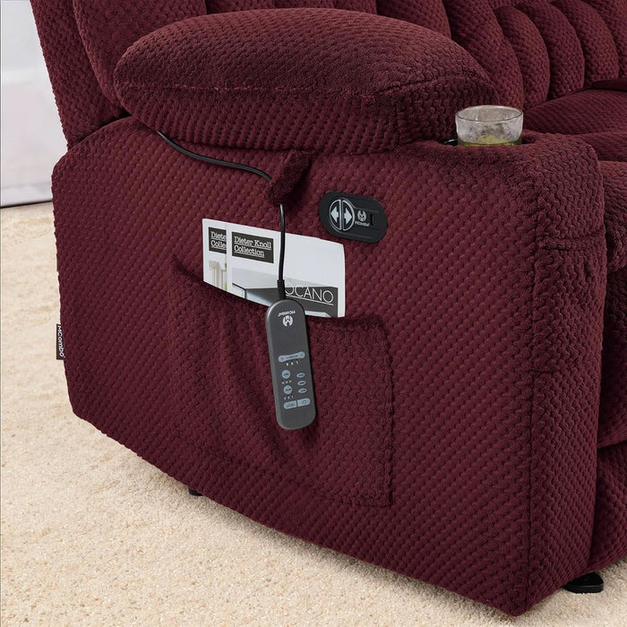 57" Power Loveseat Recliner, Electric Reclining Loveseat Sofa with Heat and Vibration, Cupholders, USB Charge Ports for Living Room 6314 (Burgundy, Loveseat)