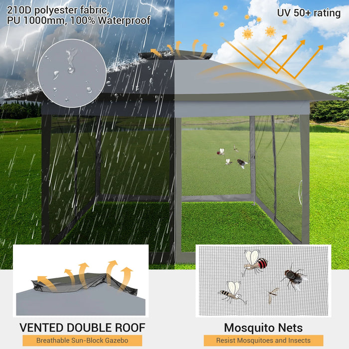 12X12Ft Outdoor Gazebo Pop up Gazebo with Mosquito Netting, Instant Patio Canopy Tent for Shade and Rain, 2 Tiered Vente Gazebo Canopy UPF 50+ for Garden Backyard with Carry Bag&4 Sandbags