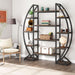 Oval Bookshelf, Triple Wide 5 Tier Etagere Bookcase, Industrial Display Shelves for Living Room (Brown, 55")