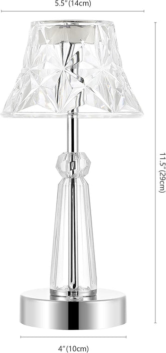 JYL7107A Madelyn 11.5" Bohemian Classic Acrylic Rechargeable Integrated LED Table Lamp Contemporary Bedside Desk Nightstand Lamp for Bedroom Living Room Office, Clear/Chrome