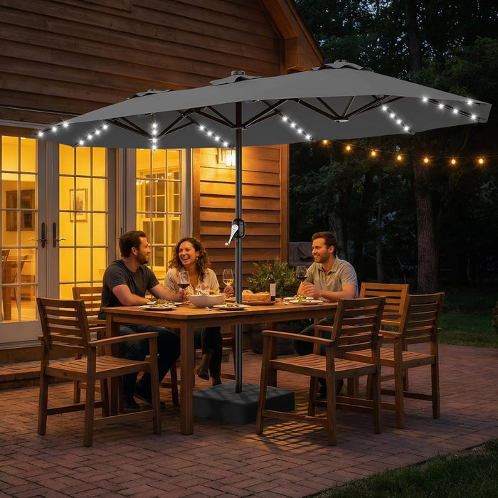 13Ft Rectangular Patio Umbrella With Solar LED Lights