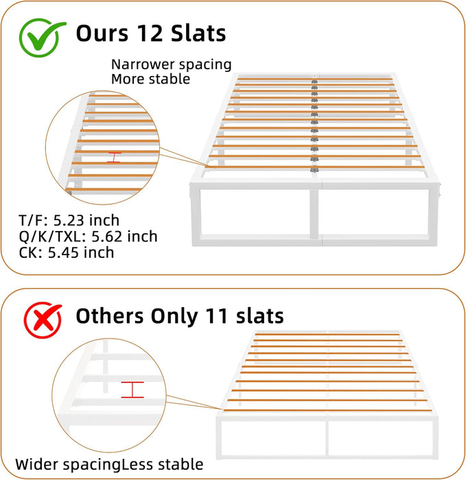 14 Inch Metal Queen Bed Frame with Steel Support, Noise-Free