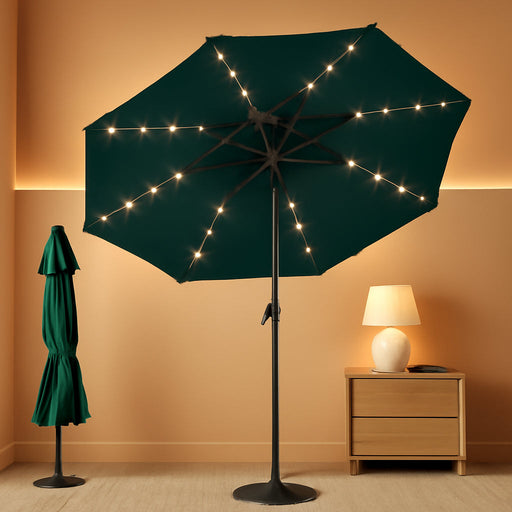 9FT Patio Umbrella with Solar Lights,Outdoor Market Umbrella with Tilt and Crank, LED Lighted Table Umbrella for Garden,Deck,Backyard,Pool,Beach