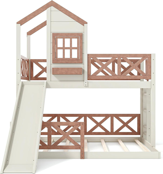 TwinOverFull Bunk Bed Playhouse WithSlide LoftStorage