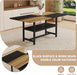 71" Farmhouse Dining Table Set for 6 - Wood Kitchen Table with Storage Shelf and Upholstered Chairs Set,Rectangular Dining Room Tables Set for Kitchen,Industrial Brown & Black Split-Color