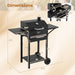 Charcoal Grill with 2 Side Tables, 284 Sq.In. Outdoor Smoker BBQ Grill with Thermometer, Bottle Opener & Wheels, Mobile Cooking Grill for Camping Picnic Party, Black