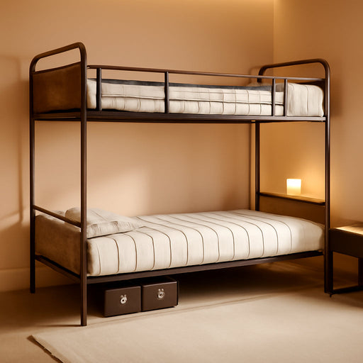 Metal Bunk Bed Twin over Twin for Kids, Heavy Duty Twin Size Convertible Bunk Bed with Guardrail & Ladders, Noise Free, No Box Spring Needed, Vintage Brown
