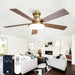 52 Inch Low Profile Gold Ceiling Fan with Lights, Modern Black and Gold Ceiling Fans with Remote/App for Indoor Bedroom, Flush Mount, 12.2'' Large 3CCT LED Light Panel, 6-Speed Quiet DC Motor