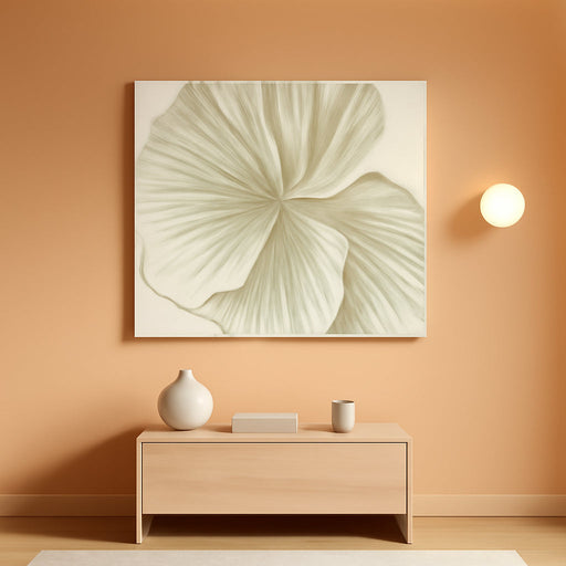 Abstract Leaf Wall Art Modern Ginkgo Canvas Hand-Drawn Painting 24X48 Green and White Large Artwork Minimalist Decoration for Living Room Bedroom Office Home