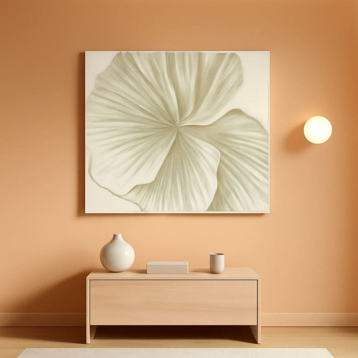 Abstract Leaf Wall Art Modern Ginkgo Canvas Hand-Drawn Painting 24X48 Green and White Large Artwork Minimalist Decoration for Living Room Bedroom Office Home