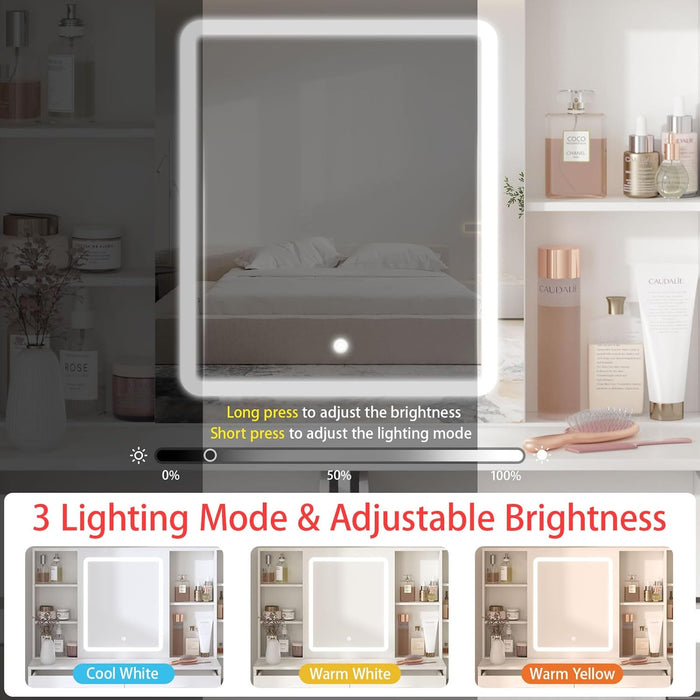 Vanity Desk with Mirror and Lights, Makeup Vanity with 5 Drawers, Makeup Desk with Charging Station and Ample Storage, Dressing Table with Chair for Bedroom Room (White)